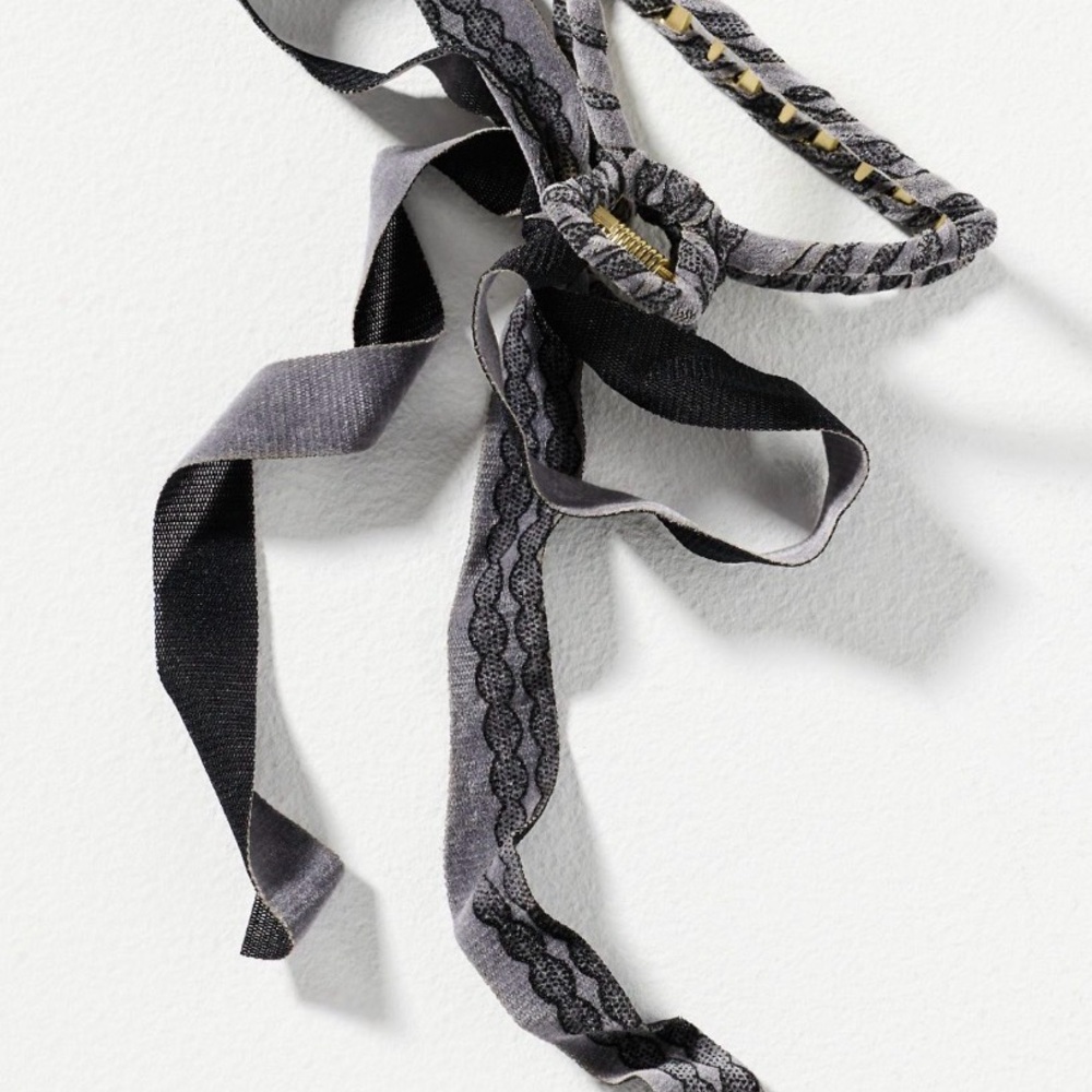 Anthropologie Velvet Bow Hair Claw Clip slate